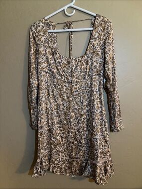 Free People Cream Floral Long-Sleeve Mini Dress
